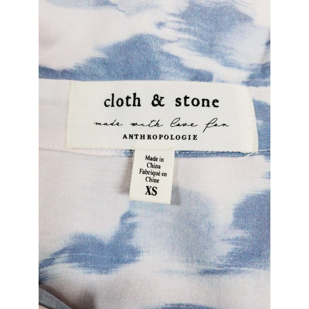 Cloth &‎ Stone Anthropologie White Top Womens XS Rayon Long Sleeve Blue Printed - Picture 5 of 10